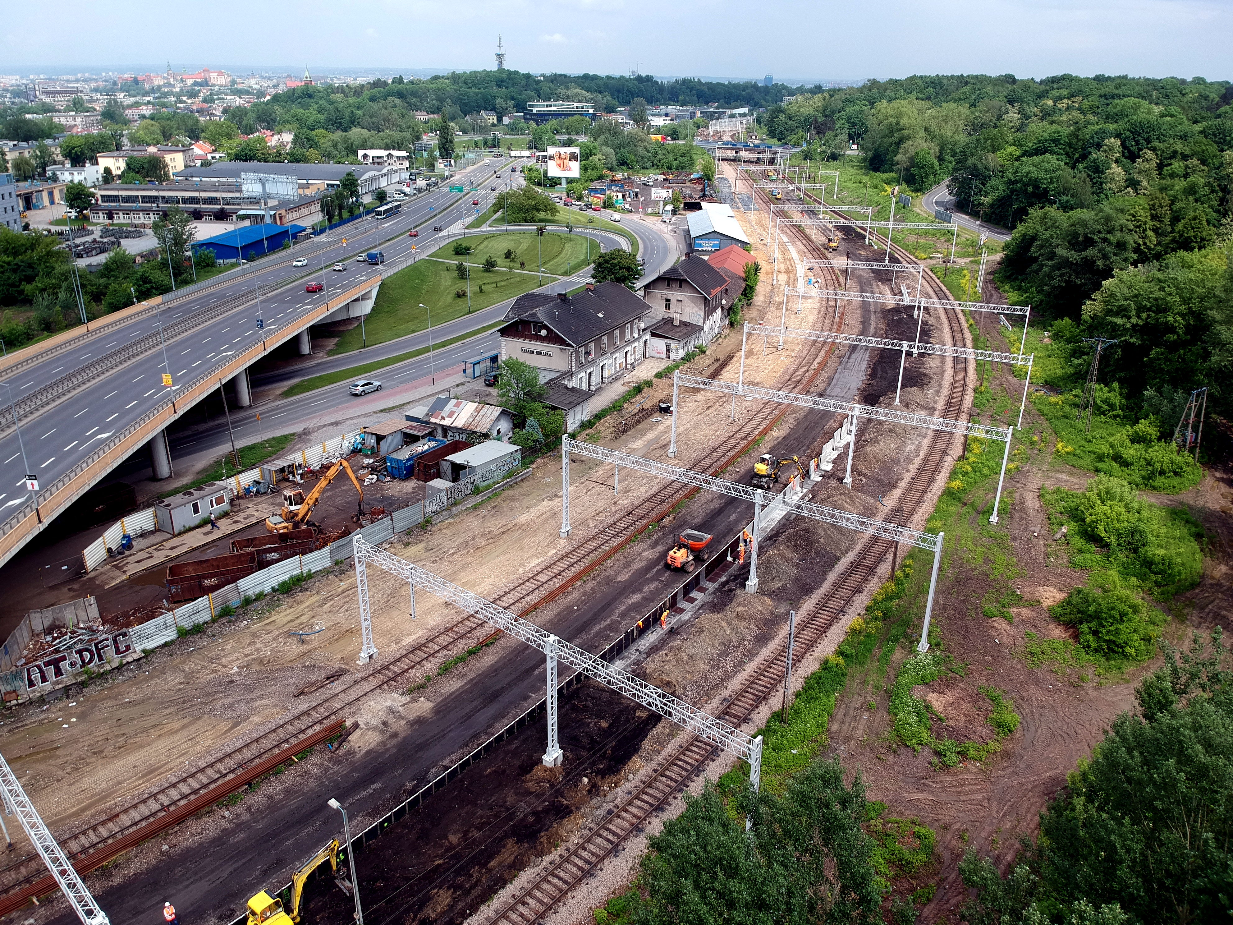 Prace budowlane na torze kolejowym, Kraków  - Spoorwegbouw